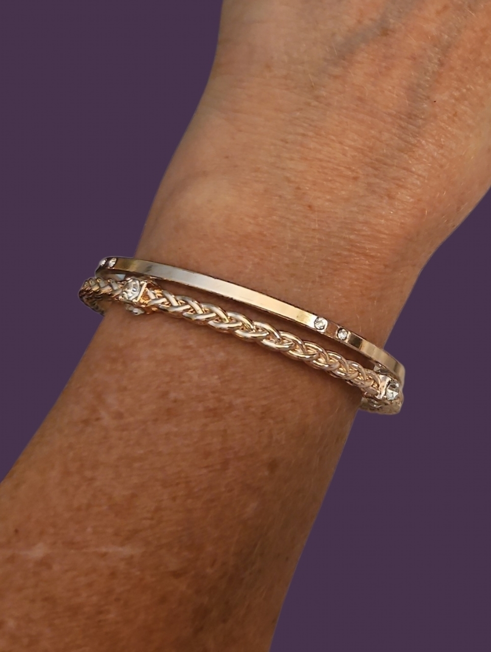 Vintage Set Of Two Crystal Chain Bangle Bracelets